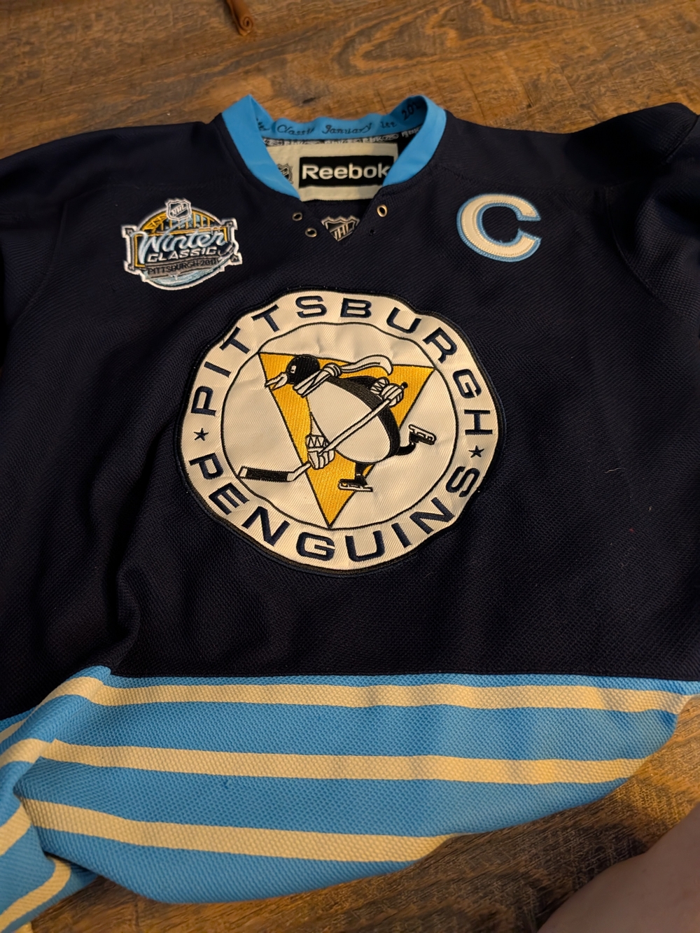 Reebok Pittsburgh Penguins Navy and Light Blue NHL Sweater